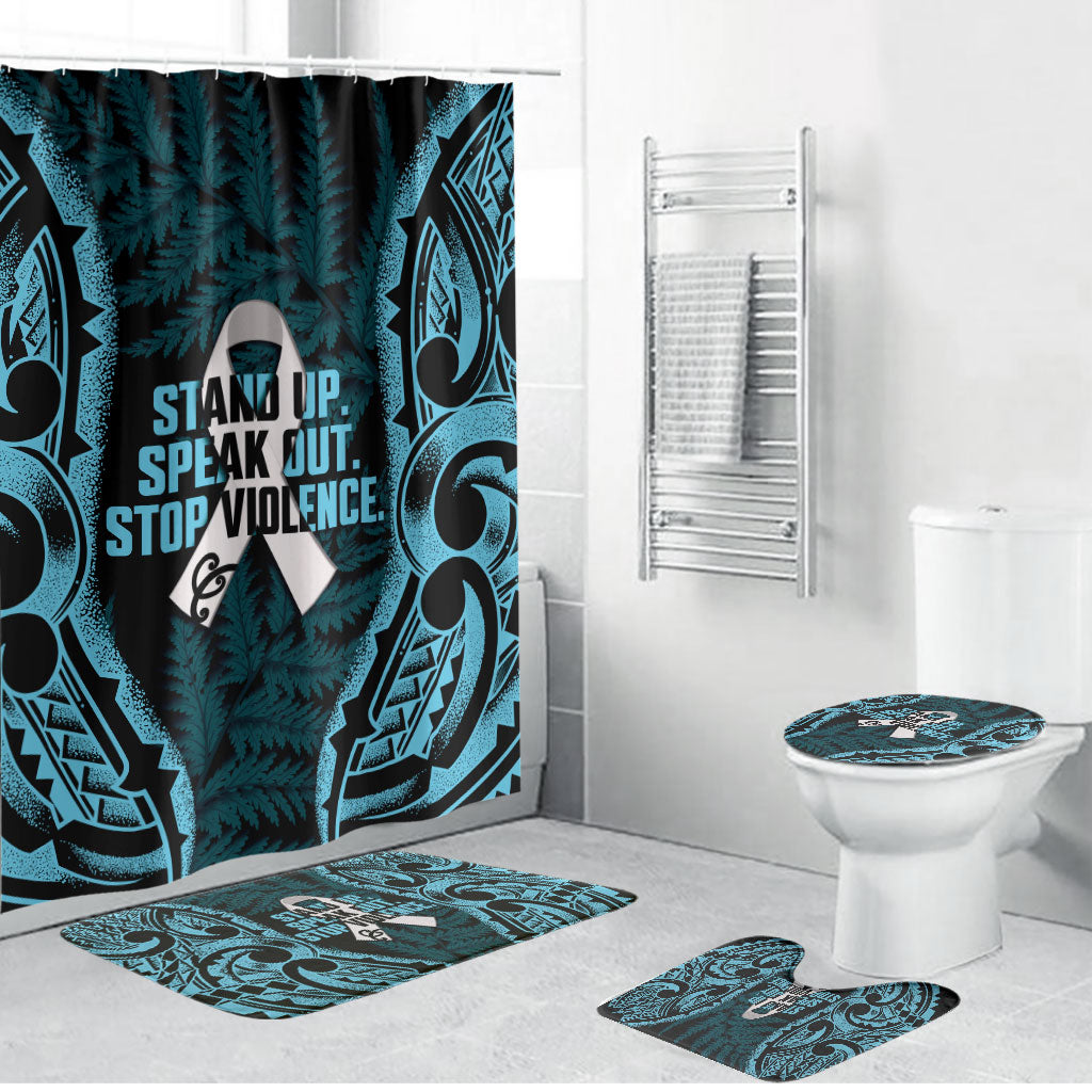 White Ribbon Day New Zealand Bathroom Set Respect Women Maori Pattern Blue LT14 Bathroom Set (4 pcs) Blue - Polynesian Pride