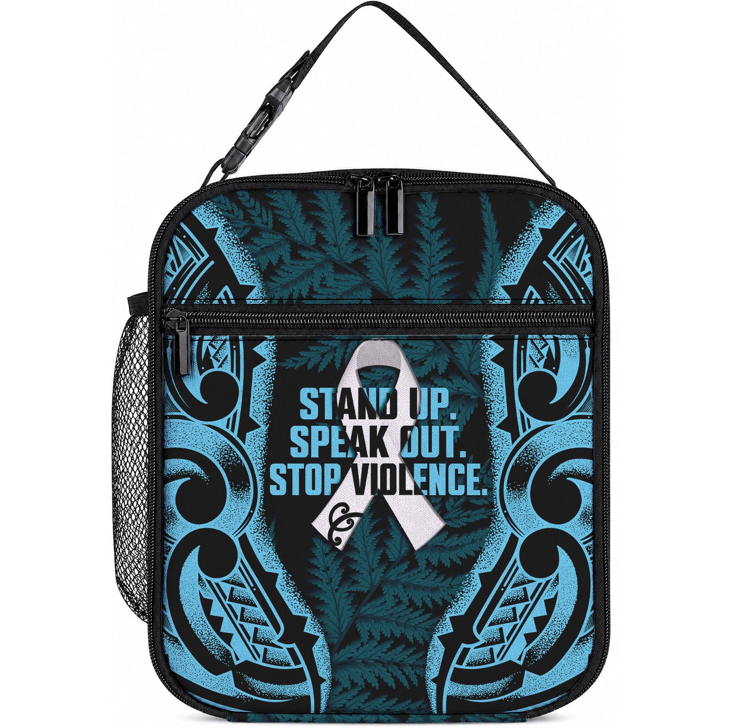 White Ribbon Day New Zealand Lunch Bag Respect Women Maori Pattern Blue LT14 10.2 × 8.3 × 4.3 inch Blue - Polynesian Pride