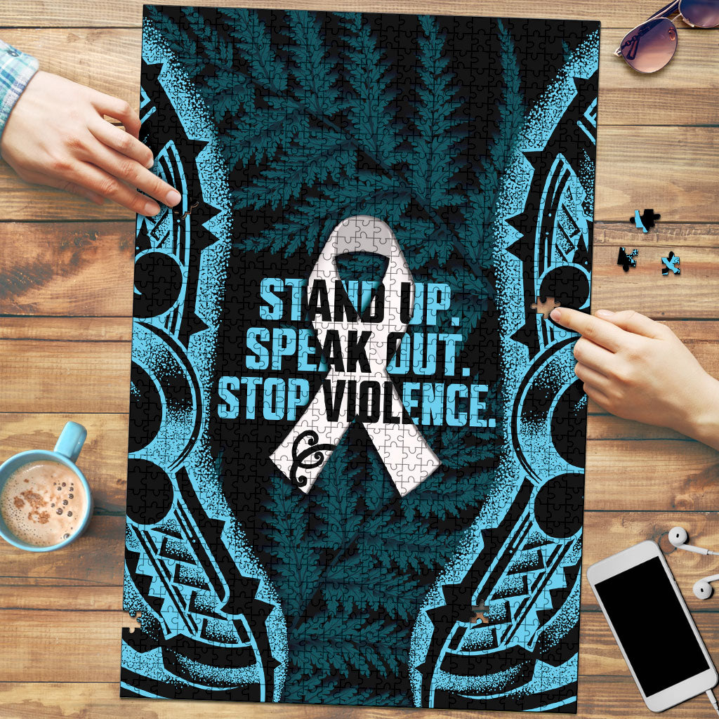White Ribbon Day New Zealand Puzzle Respect Women Maori Pattern Blue LT14 Blue - Polynesian Pride