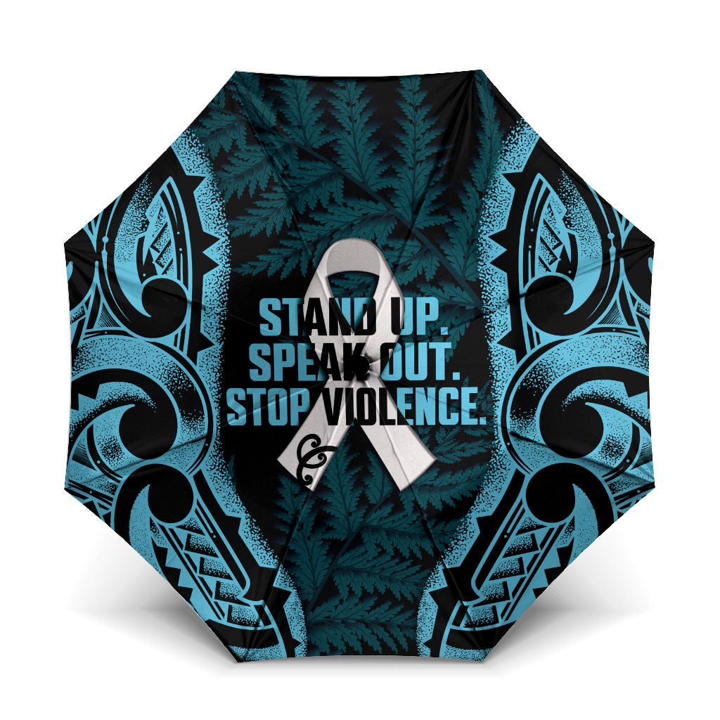 White Ribbon Day New Zealand Umbrella Respect Women Maori Pattern Blue LT14 One Size Folded 11.42 inch Opened Diameter 37.4 inch Blue - Polynesian Pride