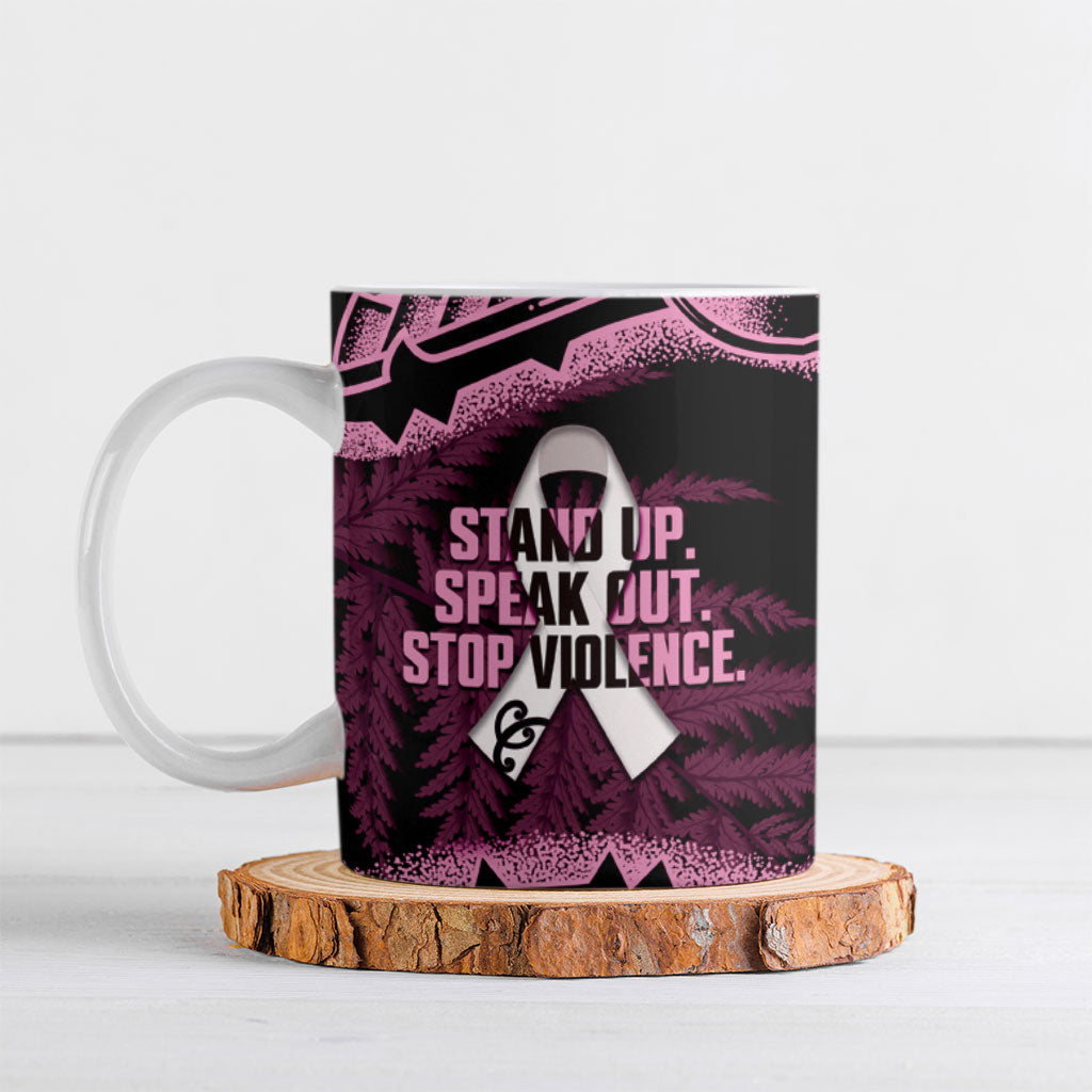 White Ribbon Day New Zealand Ceramic Mug Respect Women Maori Pattern Pink LT14 Pink - Polynesian Pride