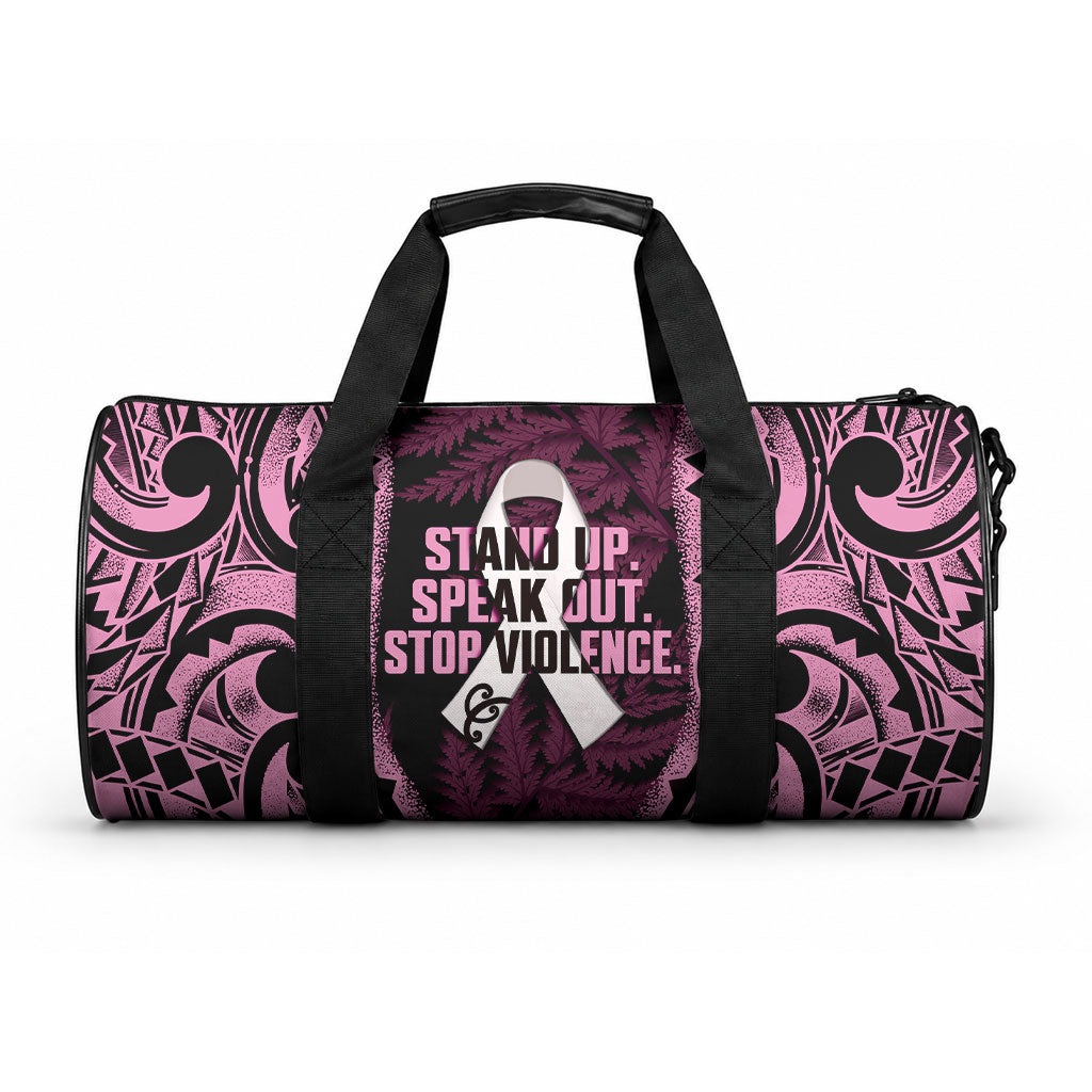 White Ribbon Day New Zealand Duffle Bag Respect Women Maori Pattern Pink LT14 One size Pink - Polynesian Pride
