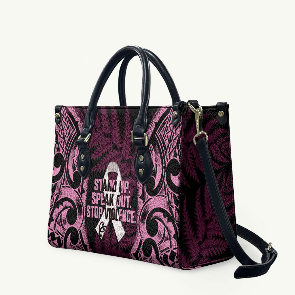 White Ribbon Day New Zealand Leather Bag Respect Women Maori Pattern Pink LT14 Pink - Polynesian Pride