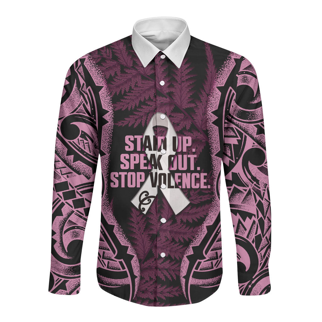 White Ribbon Day New Zealand Long Sleeve Button Shirt Respect Women Maori Pattern Pink LT14 Unisex Pink - Polynesian Pride