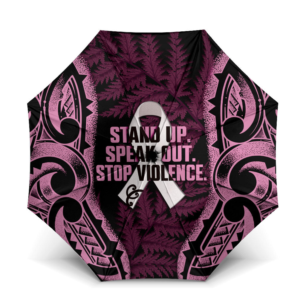 White Ribbon Day New Zealand Umbrella Respect Women Maori Pattern Pink LT14 One Size Folded 11.42 inch Opened Diameter 37.4 inch Pink - Polynesian Pride
