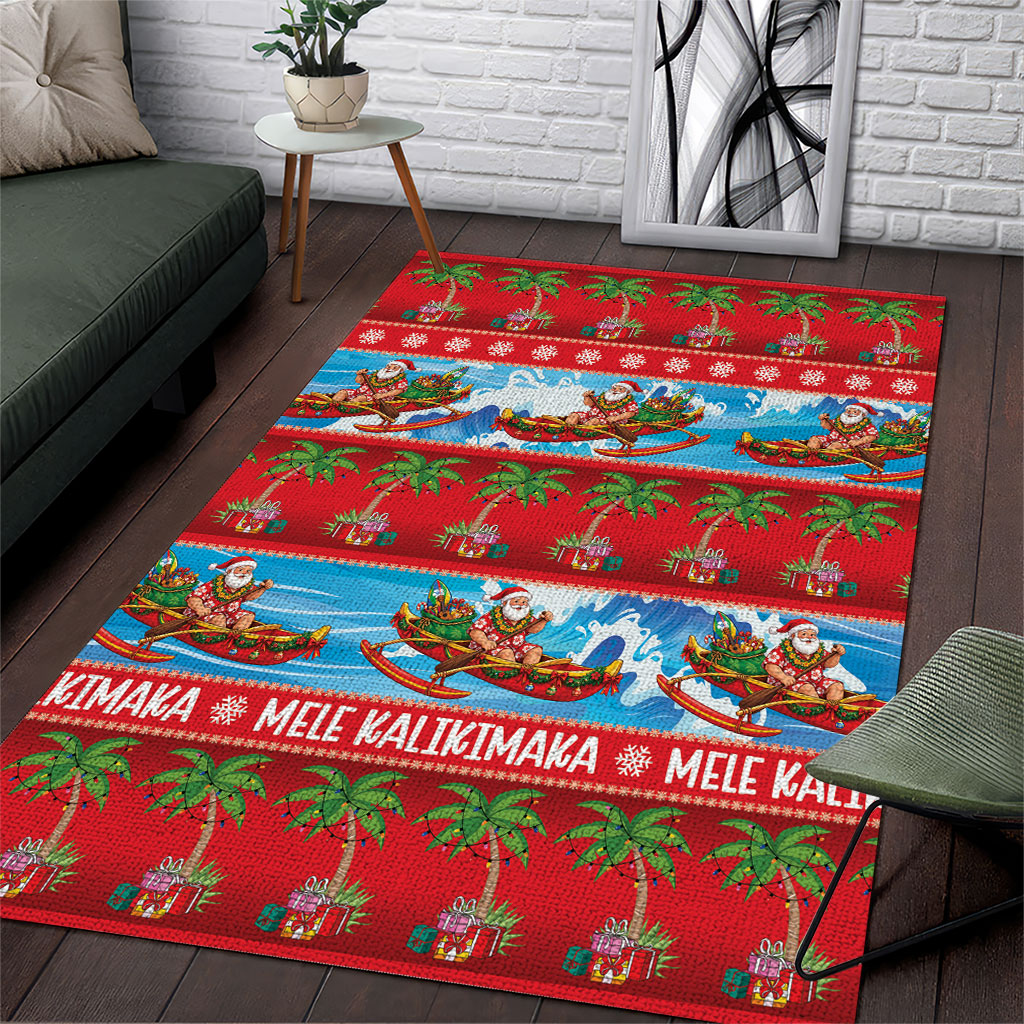 Hawaii Mele Kalikimaka Area Rug Outrigger Canoe Santa Festive Palm Seamless LT14 Red - Polynesian Pride