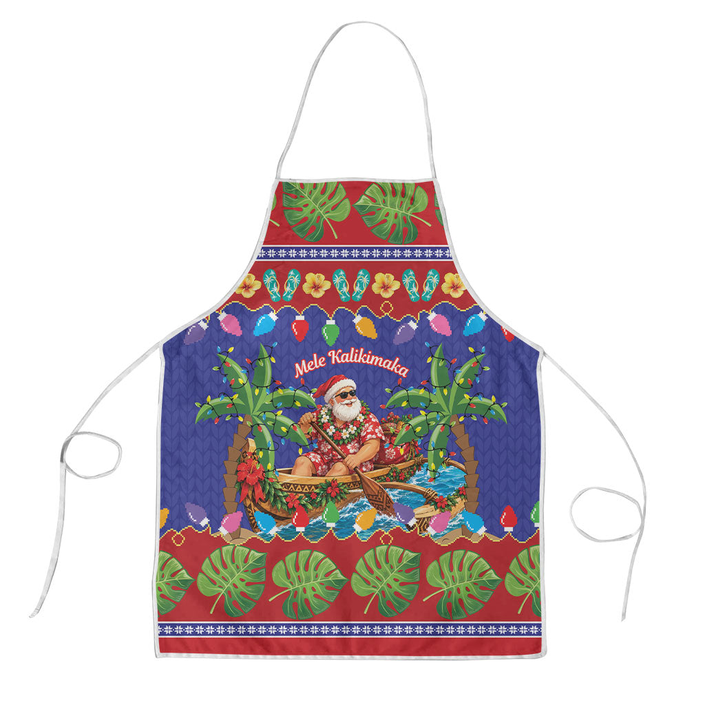 Santa Claus In Outrigger Canoe Hawaii Christmas Apron Mele Kalikimaka Hawaiian Tropical Vibes LT14 Blue - Polynesian Pride