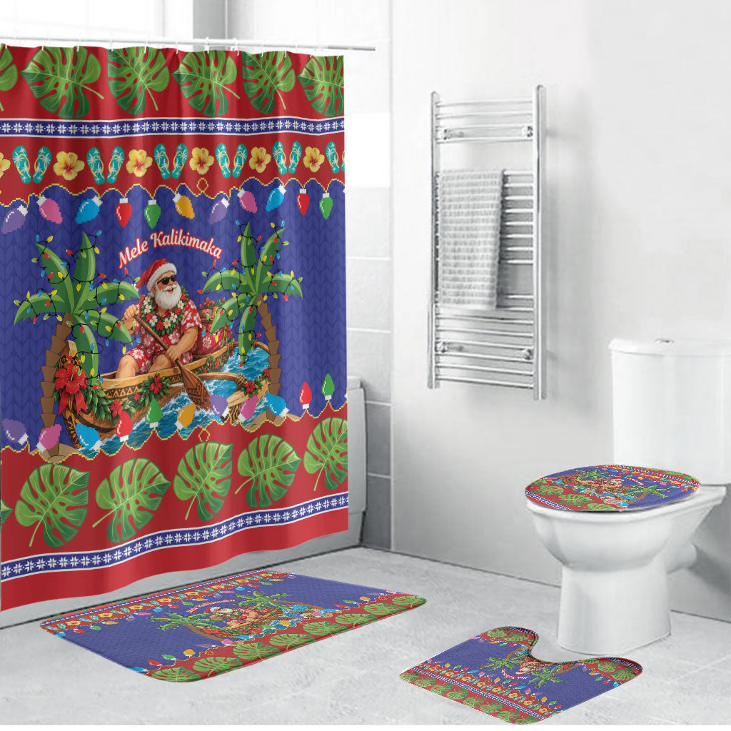 Santa Claus In Outrigger Canoe Hawaii Christmas Bathroom Set Mele Kalikimaka Hawaiian Tropical Vibes LT14 Bathroom Set (4 pcs) Blue - Polynesian Pride
