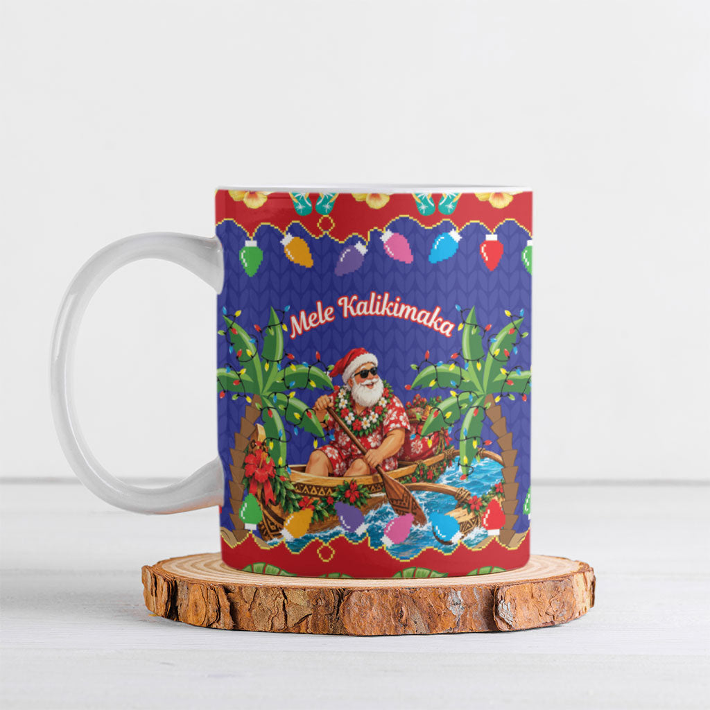Santa Claus In Outrigger Canoe Hawaii Christmas Ceramic Mug Mele Kalikimaka Hawaiian Tropical Vibes LT14 Blue - Polynesian Pride