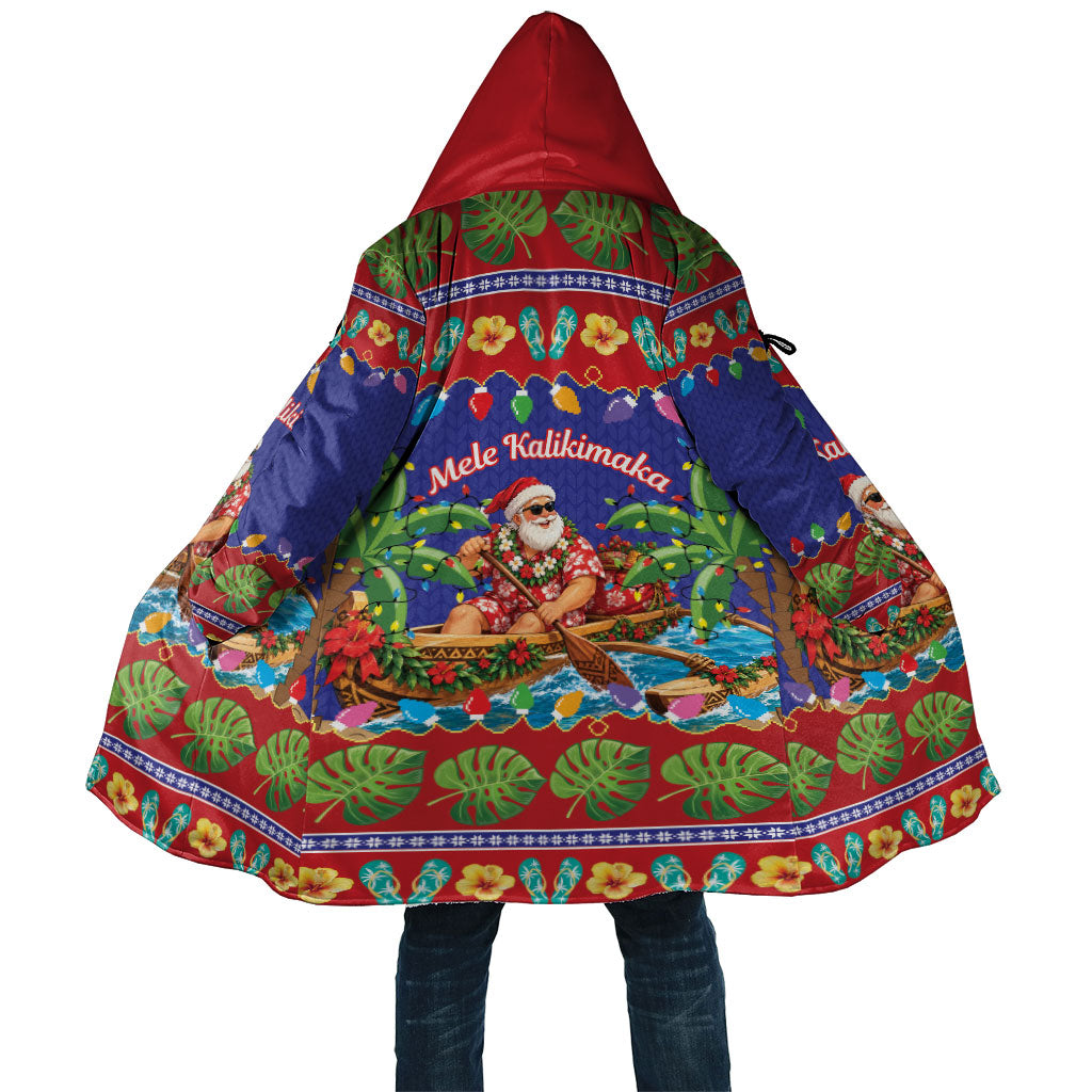 Santa Claus In Outrigger Canoe Hawaii Christmas Cloak Mele Kalikimaka Hawaiian Tropical Vibes LT14 Unisex Blue - Polynesian Pride