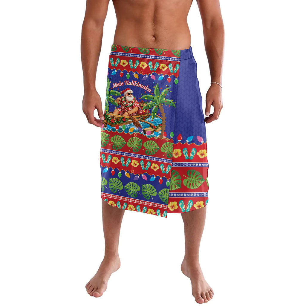 Santa Claus In Outrigger Canoe Hawaii Christmas Lavalava Mele Kalikimaka Hawaiian Tropical Vibes LT14 Blue - Polynesian Pride