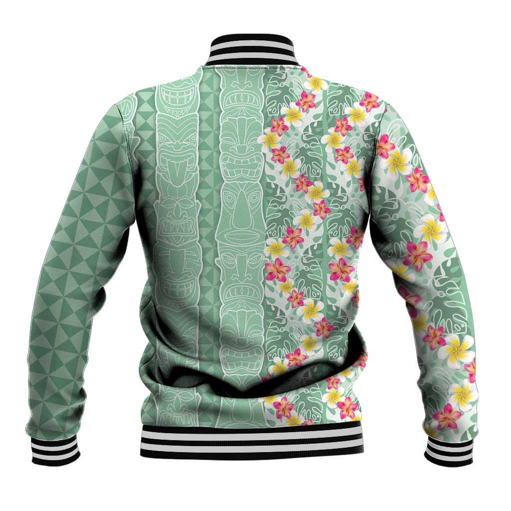 Menthol Green Aloha Hawaii Tiki Baseball Jacket Tropical Plumeria - Seamless Style LT14 - Polynesian Pride