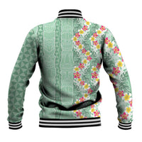 Menthol Green Aloha Hawaii Tiki Baseball Jacket Tropical Plumeria - Seamless Style LT14 - Polynesian Pride