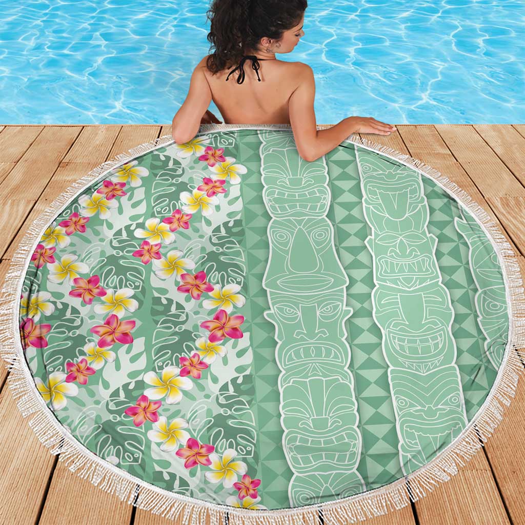 Menthol Green Aloha Hawaii Tiki Beach Blanket Tropical Plumeria - Seamless Style LT14 - Polynesian Pride