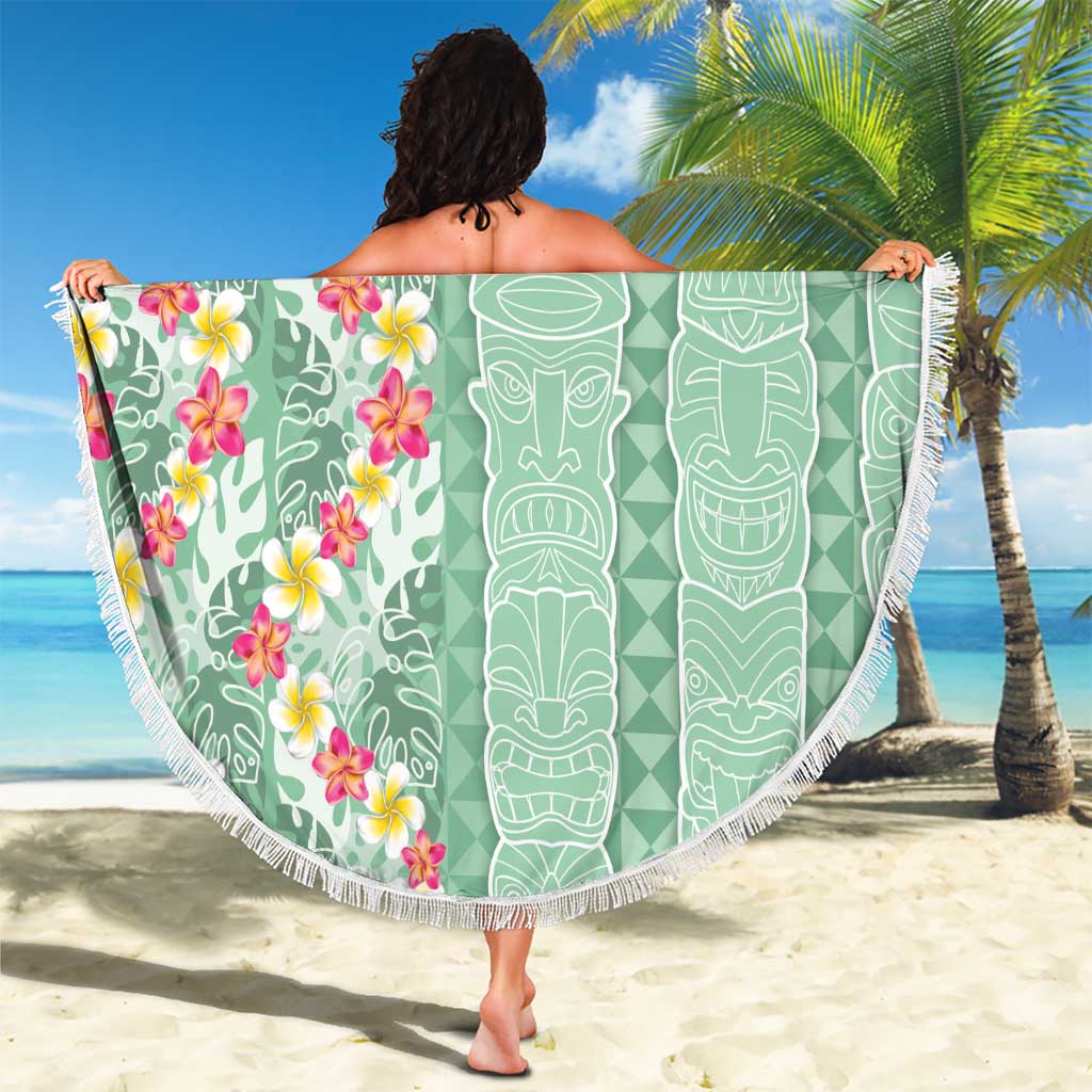 Menthol Green Aloha Hawaii Tiki Beach Blanket Tropical Plumeria - Seamless Style LT14 - Polynesian Pride