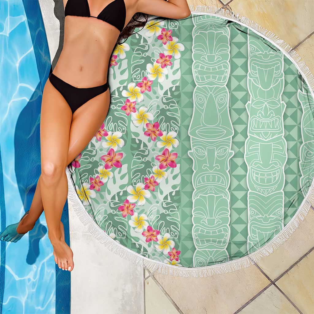 Menthol Green Aloha Hawaii Tiki Beach Blanket Tropical Plumeria - Seamless Style LT14 - Polynesian Pride