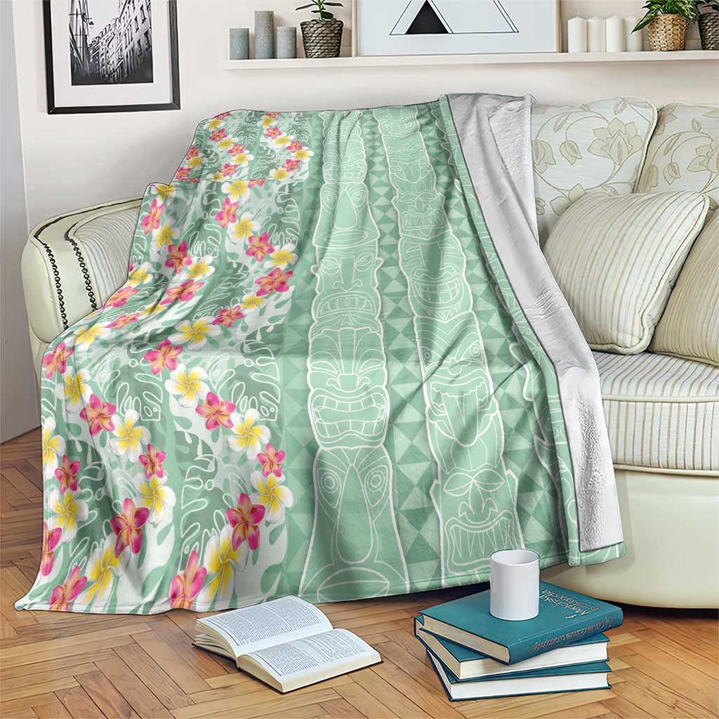 Menthol Green Aloha Hawaii Tiki Blanket Tropical Plumeria - Seamless Style LT14 Green - Polynesian Pride