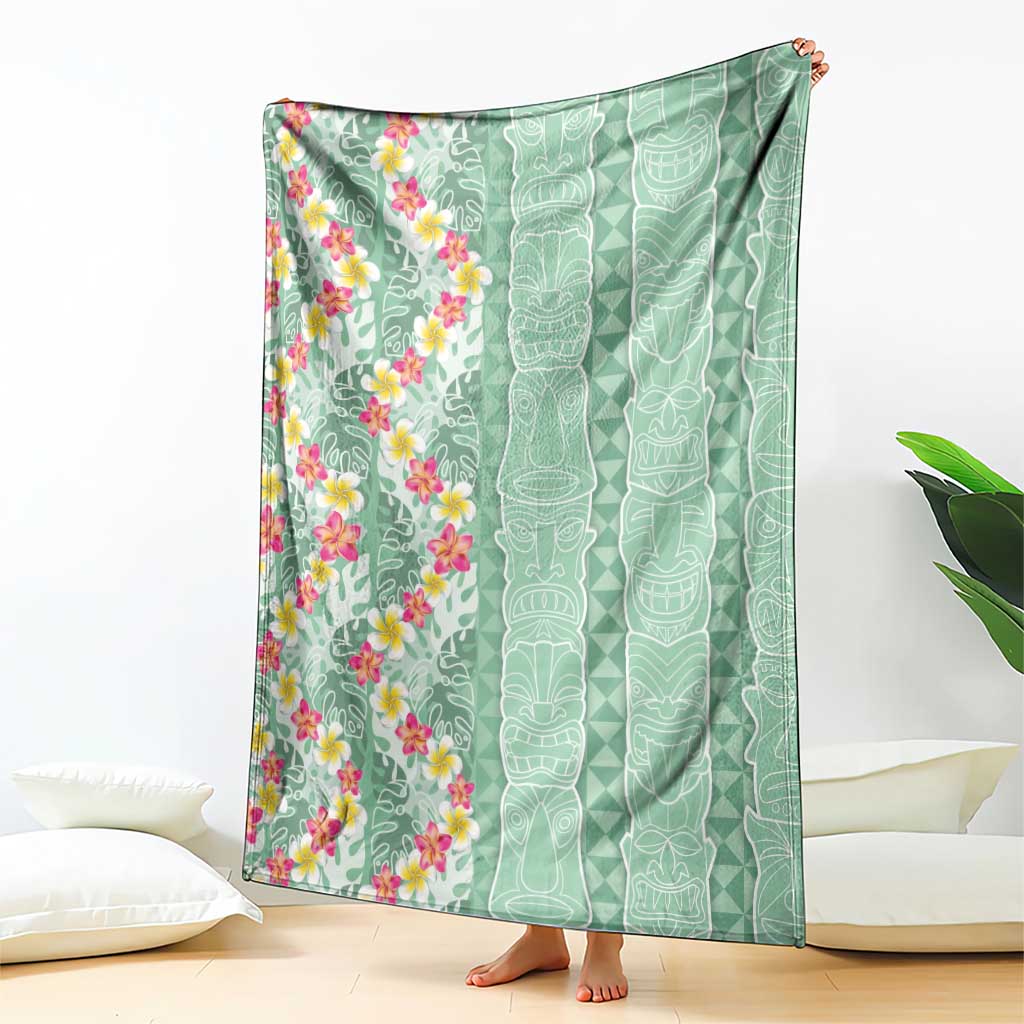 Menthol Green Aloha Hawaii Tiki Blanket Tropical Plumeria - Seamless Style LT14 - Polynesian Pride