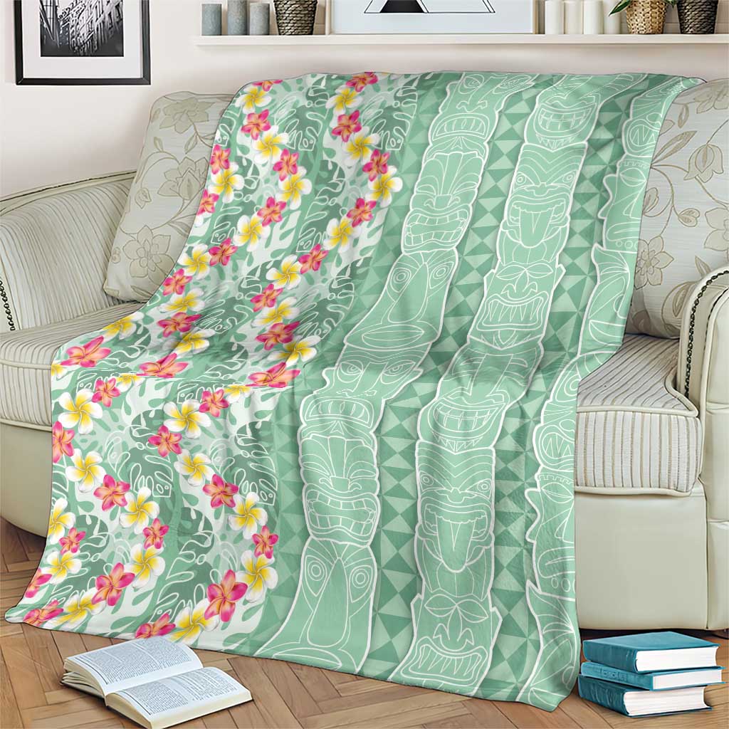 Menthol Green Aloha Hawaii Tiki Blanket Tropical Plumeria - Seamless Style LT14 - Polynesian Pride