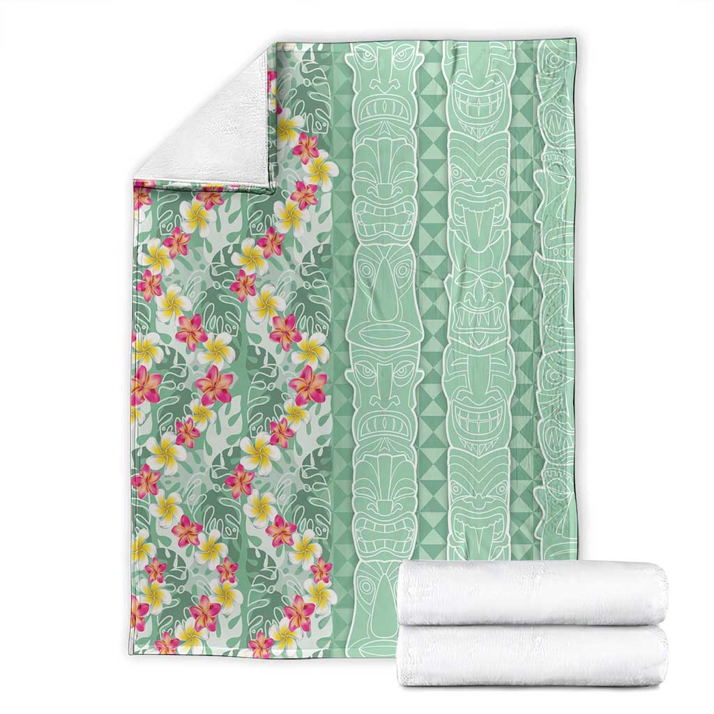Menthol Green Aloha Hawaii Tiki Blanket Tropical Plumeria - Seamless Style LT14 - Polynesian Pride