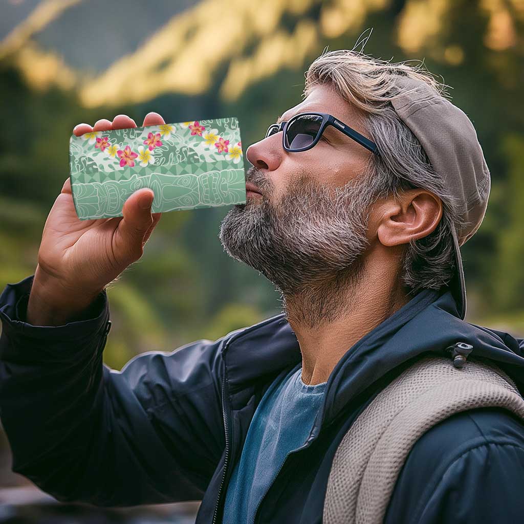 Menthol Green Aloha Hawaii Tiki 4 in 1 Can Cooler Tumbler Tropical Plumeria - Seamless Style