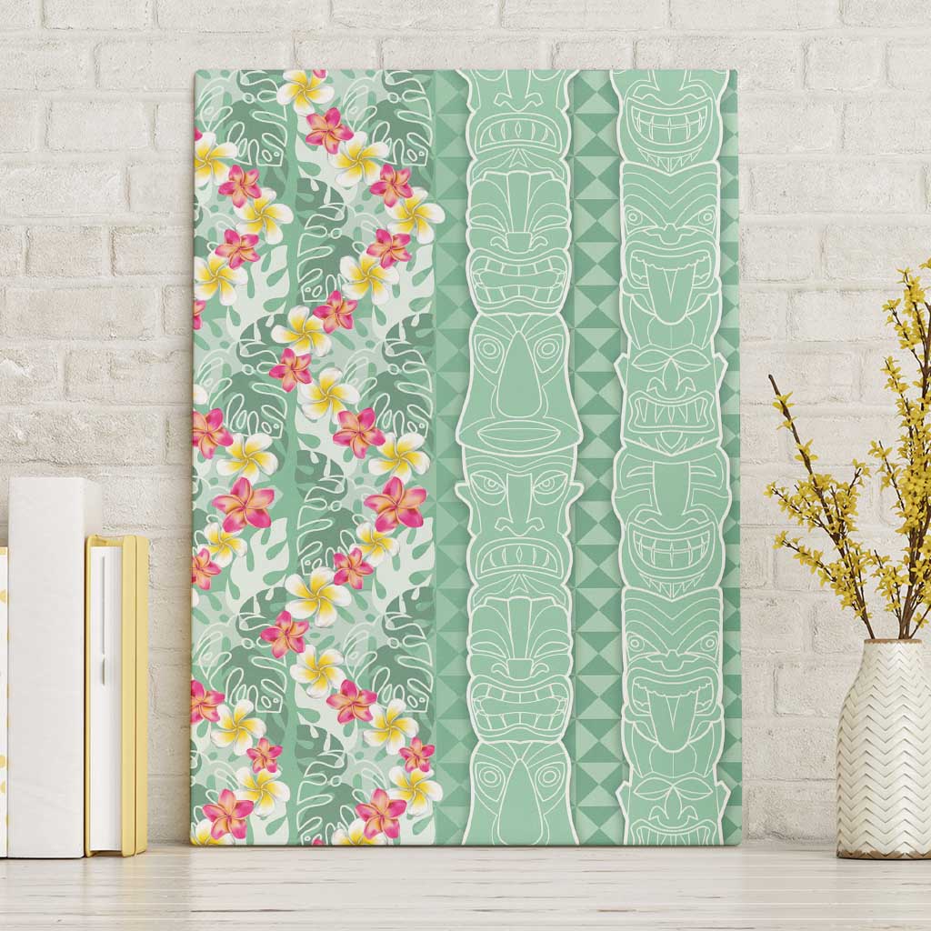 Menthol Green Aloha Hawaii Tiki Canvas Wall Art Tropical Plumeria - Seamless Style