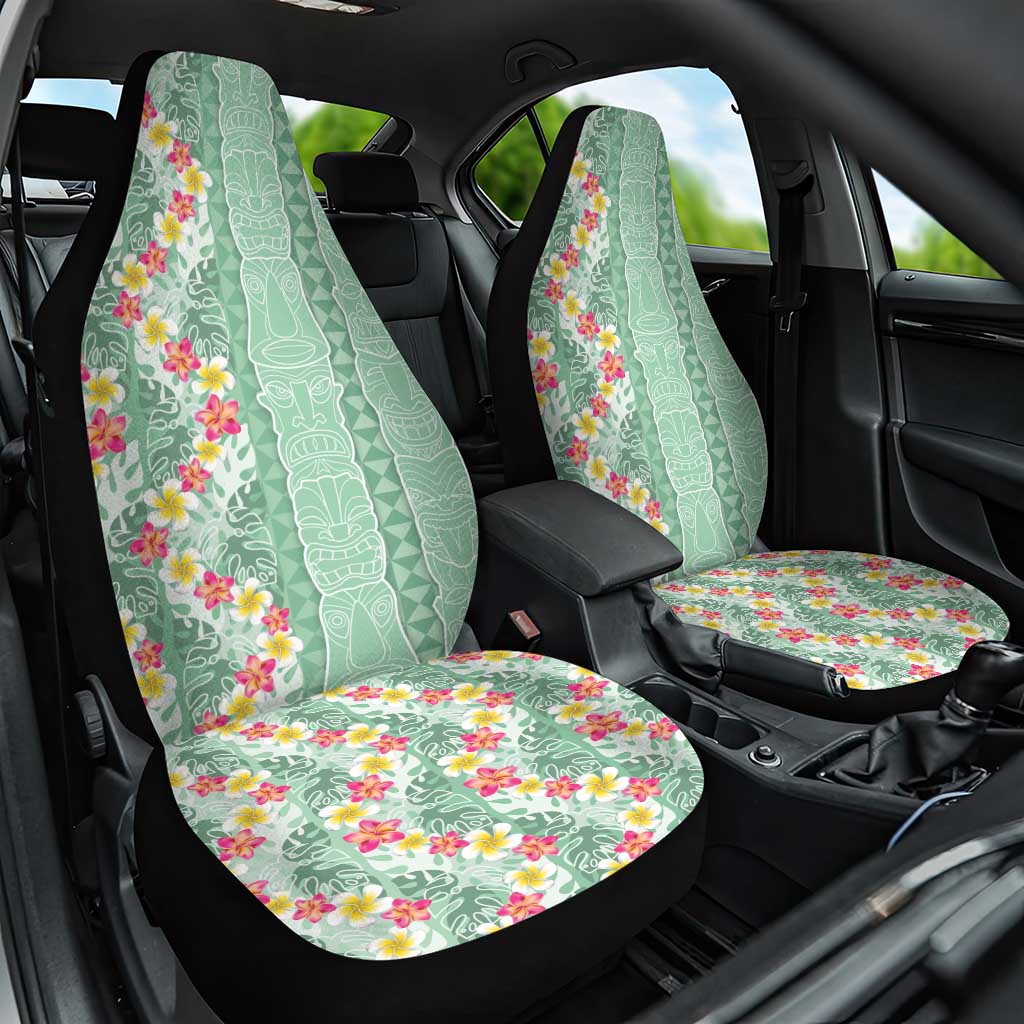 Menthol Green Aloha Hawaii Tiki Car Seat Cover Tropical Plumeria - Seamless Style