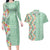 Menthol Green Aloha Hawaii Tiki Couples Matching Long Sleeve Bodycon Dress and Hawaiian Shirt Tropical Plumeria - Seamless Style