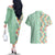 Menthol Green Aloha Hawaii Tiki Couples Matching Off The Shoulder Long Sleeve Dress and Hawaiian Shirt Tropical Plumeria - Seamless Style