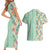 Menthol Green Aloha Hawaii Tiki Couples Matching Short Sleeve Bodycon Dress and Hawaiian Shirt Tropical Plumeria - Seamless Style