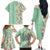 Menthol Green Aloha Hawaii Tiki Family Matching Off The Shoulder Long Sleeve Dress and Hawaiian Shirt Tropical Plumeria - Seamless Style