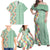 Menthol Green Aloha Hawaii Tiki Family Matching Off Shoulder Maxi Dress and Hawaiian Shirt Tropical Plumeria - Seamless Style