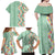 Menthol Green Aloha Hawaii Tiki Family Matching Off Shoulder Maxi Dress and Hawaiian Shirt Tropical Plumeria - Seamless Style