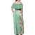 Menthol Green Aloha Hawaii Tiki Family Matching Off Shoulder Maxi Dress and Hawaiian Shirt Tropical Plumeria - Seamless Style