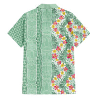 Menthol Green Aloha Hawaii Tiki Family Matching Puletasi and Hawaiian Shirt Tropical Plumeria - Seamless Style