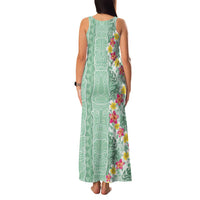 Menthol Green Aloha Hawaii Tiki Family Matching Tank Maxi Dress and Hawaiian Shirt Tropical Plumeria - Seamless Style