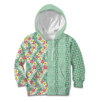 Menthol Green Aloha Hawaii Tiki Kid Hoodie Tropical Plumeria - Seamless Style