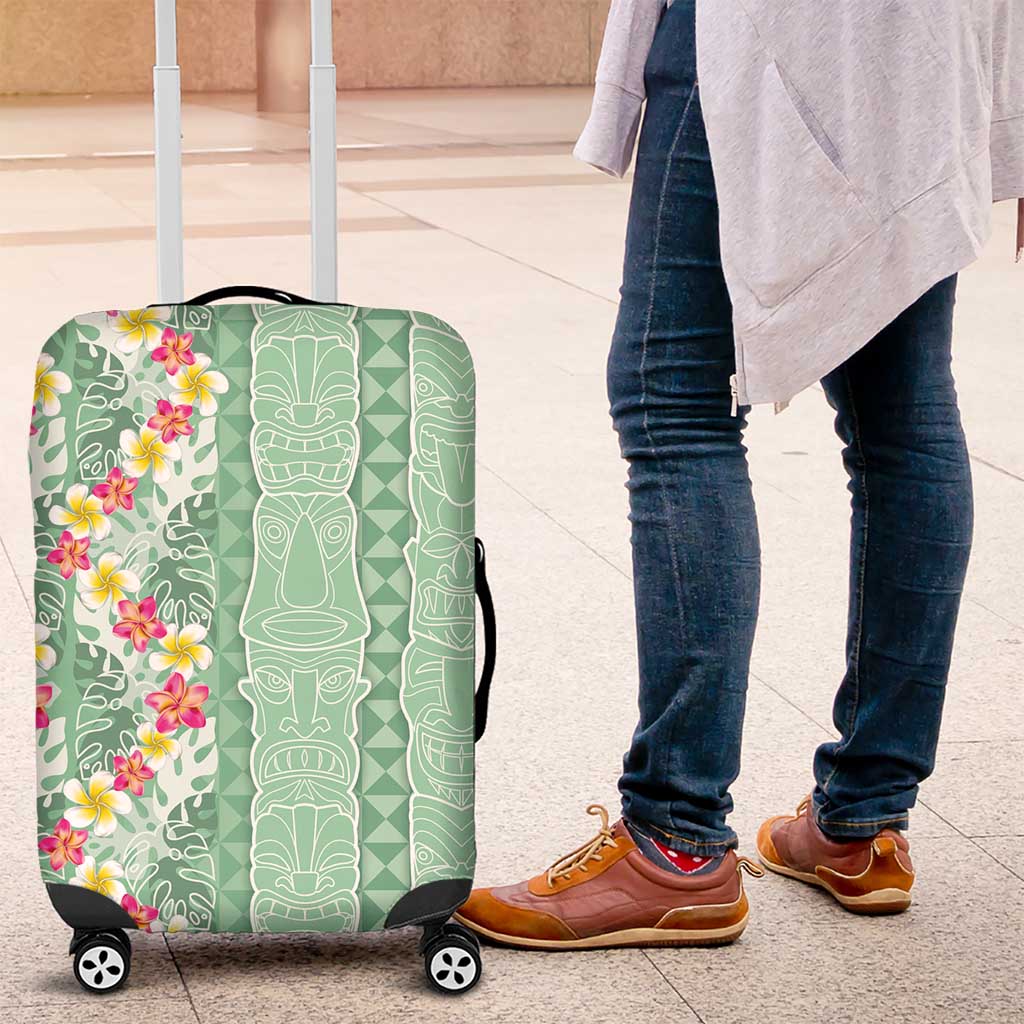 Menthol Green Aloha Hawaii Tiki Luggage Cover Tropical Plumeria - Seamless Style