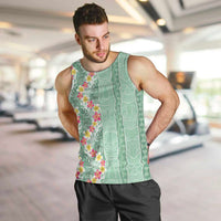 Menthol Green Aloha Hawaii Tiki Men Tank Top Tropical Plumeria - Seamless Style LT14 Green - Polynesian Pride