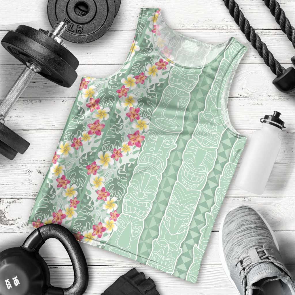 Menthol Green Aloha Hawaii Tiki Men Tank Top Tropical Plumeria - Seamless Style LT14 - Polynesian Pride