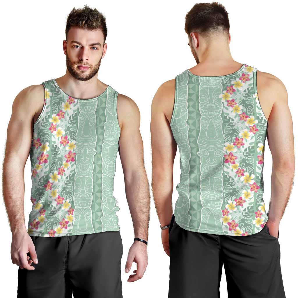 Menthol Green Aloha Hawaii Tiki Men Tank Top Tropical Plumeria - Seamless Style LT14 - Polynesian Pride