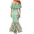 Menthol Green Aloha Hawaii Tiki Mermaid Dress Tropical Plumeria - Seamless Style