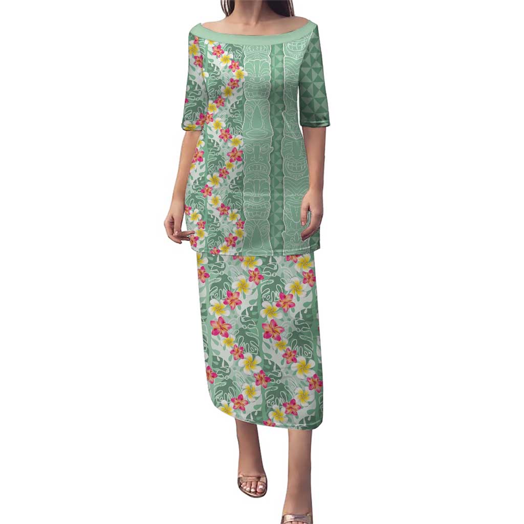 Menthol Green Aloha Hawaii Tiki Puletasi Tropical Plumeria - Seamless Style LT14 Long Dress Green - Polynesian Pride