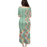 Menthol Green Aloha Hawaii Tiki Puletasi Tropical Plumeria - Seamless Style