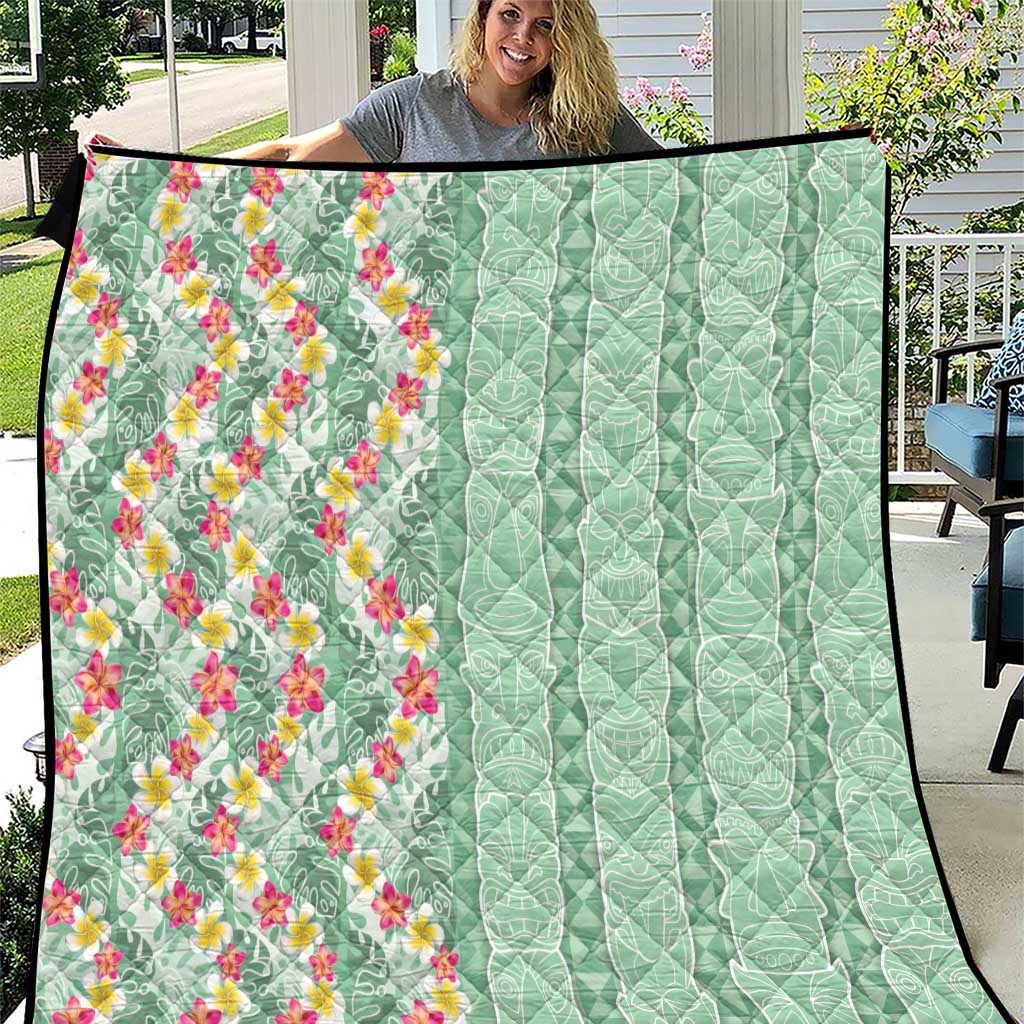 Menthol Green Aloha Hawaii Tiki Quilt Tropical Plumeria - Seamless Style