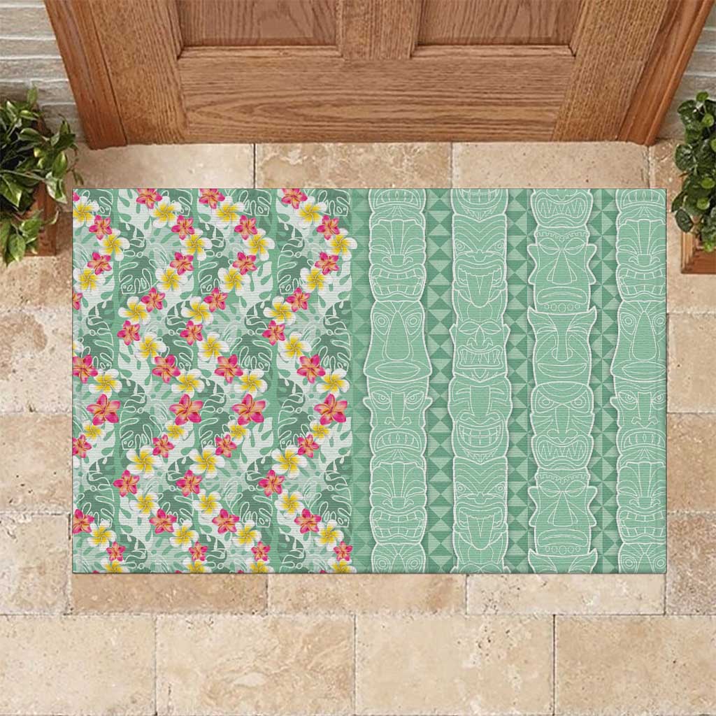 Menthol Green Aloha Hawaii Tiki Rubber Doormat Tropical Plumeria - Seamless Style LT14 Green - Polynesian Pride