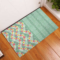 Menthol Green Aloha Hawaii Tiki Rubber Doormat Tropical Plumeria - Seamless Style LT14 - Polynesian Pride