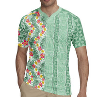 Menthol Green Aloha Hawaii Tiki Rugby Jersey Tropical Plumeria - Seamless Style LT14 - Polynesian Pride