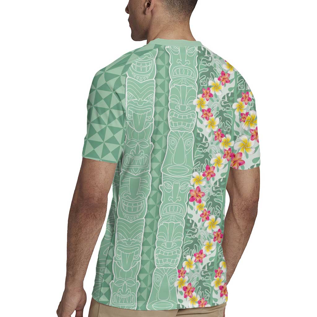 Menthol Green Aloha Hawaii Tiki Rugby Jersey Tropical Plumeria - Seamless Style LT14 - Polynesian Pride