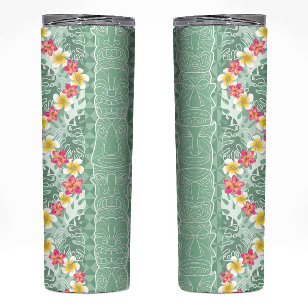 Menthol Green Aloha Hawaii Tiki Skinny Tumbler Tropical Plumeria - Seamless Style